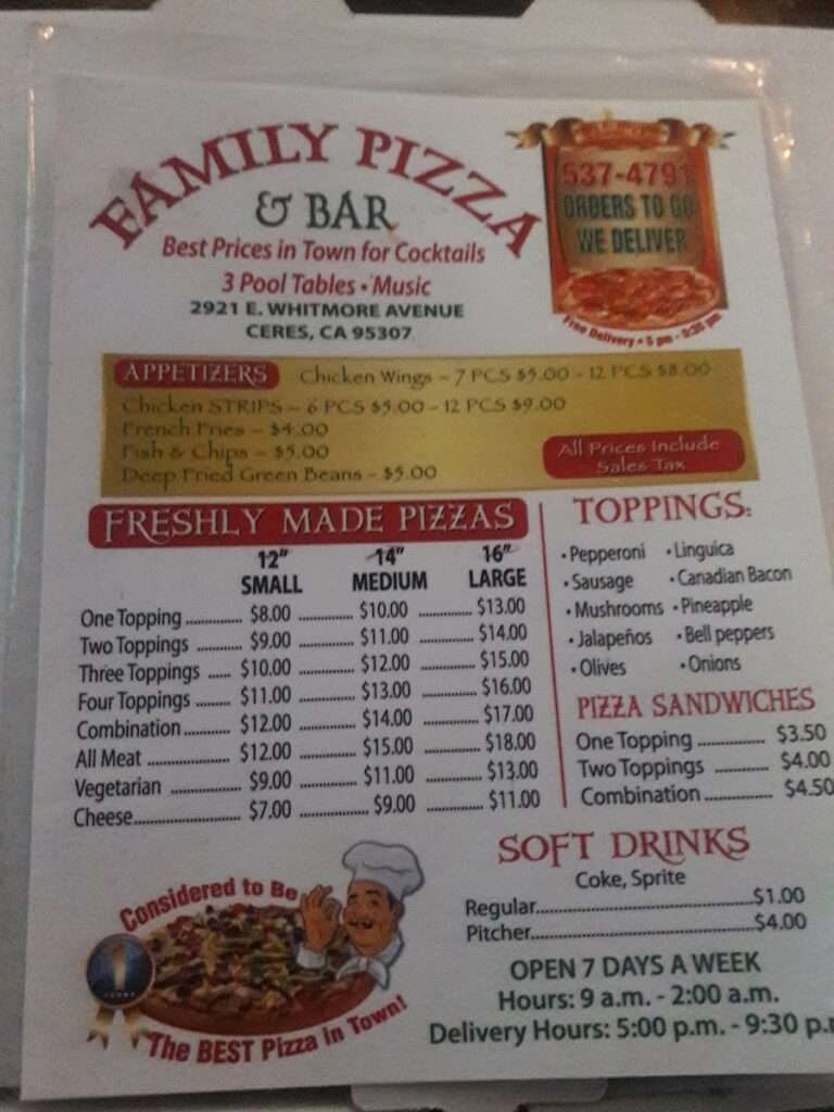 Family Pizza & Cocktail Lounge menu 3